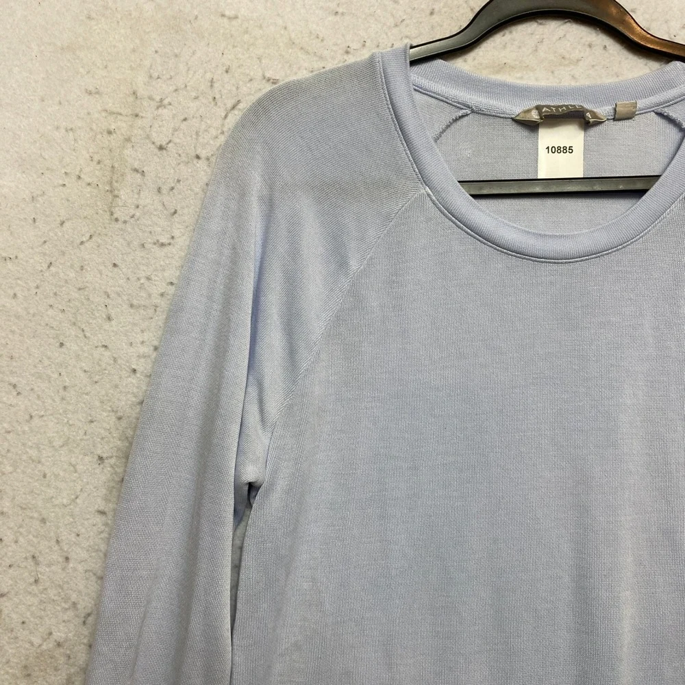 Athleta Criss Cross Hem Pullover Women Medium Blue Raglan Sleeve Modal Sweater - Picture 5 of 10